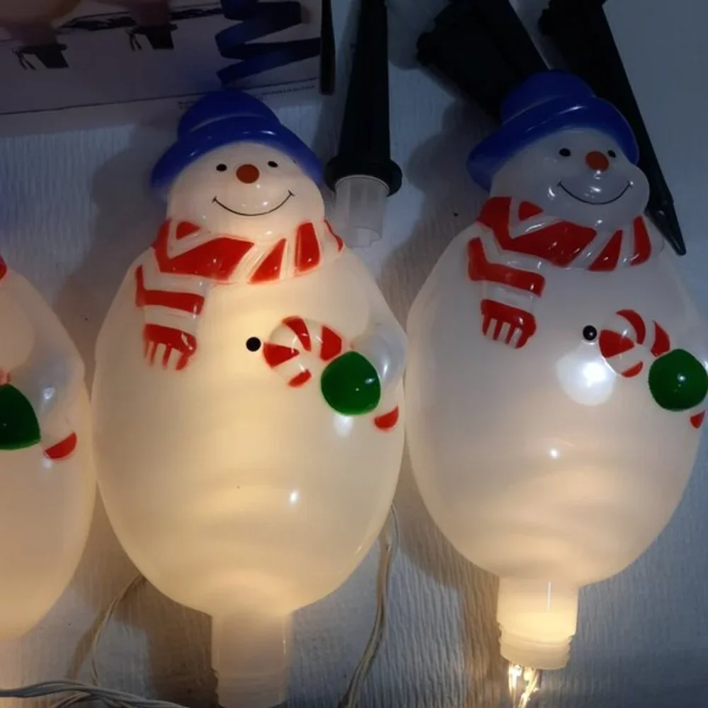 GE StayBright Snowman Pathway light Markers x4 White Christmas blow mold 5280891